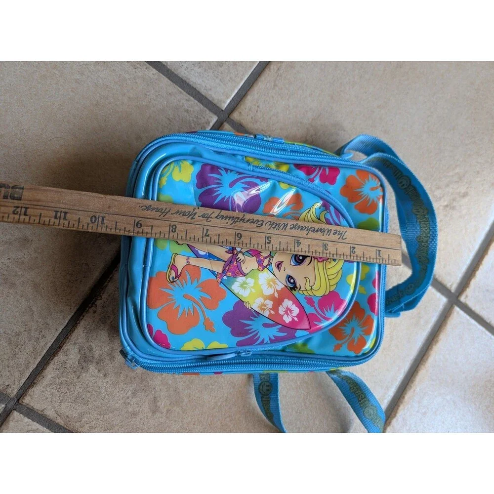 Vintage 90s Lisa Frank Insulated Lunch Box Surfer Girl Long Strap 2 Compartments